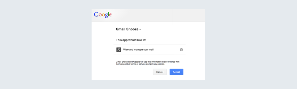 Authorization window for Google Services