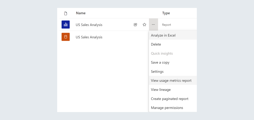 View usage metrics report option